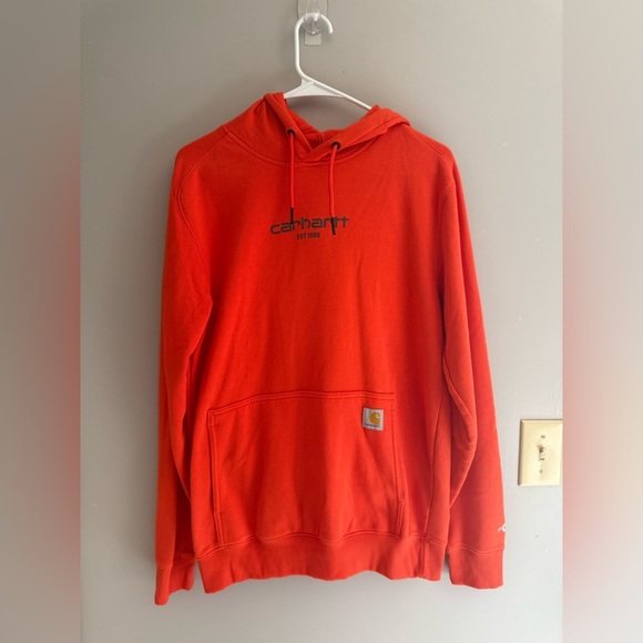 Carhartt Fast Dry Hoodie Sweatshirt Men’s SZ S Orange Lightweight Relaxed Fit - Picture 1 of 7